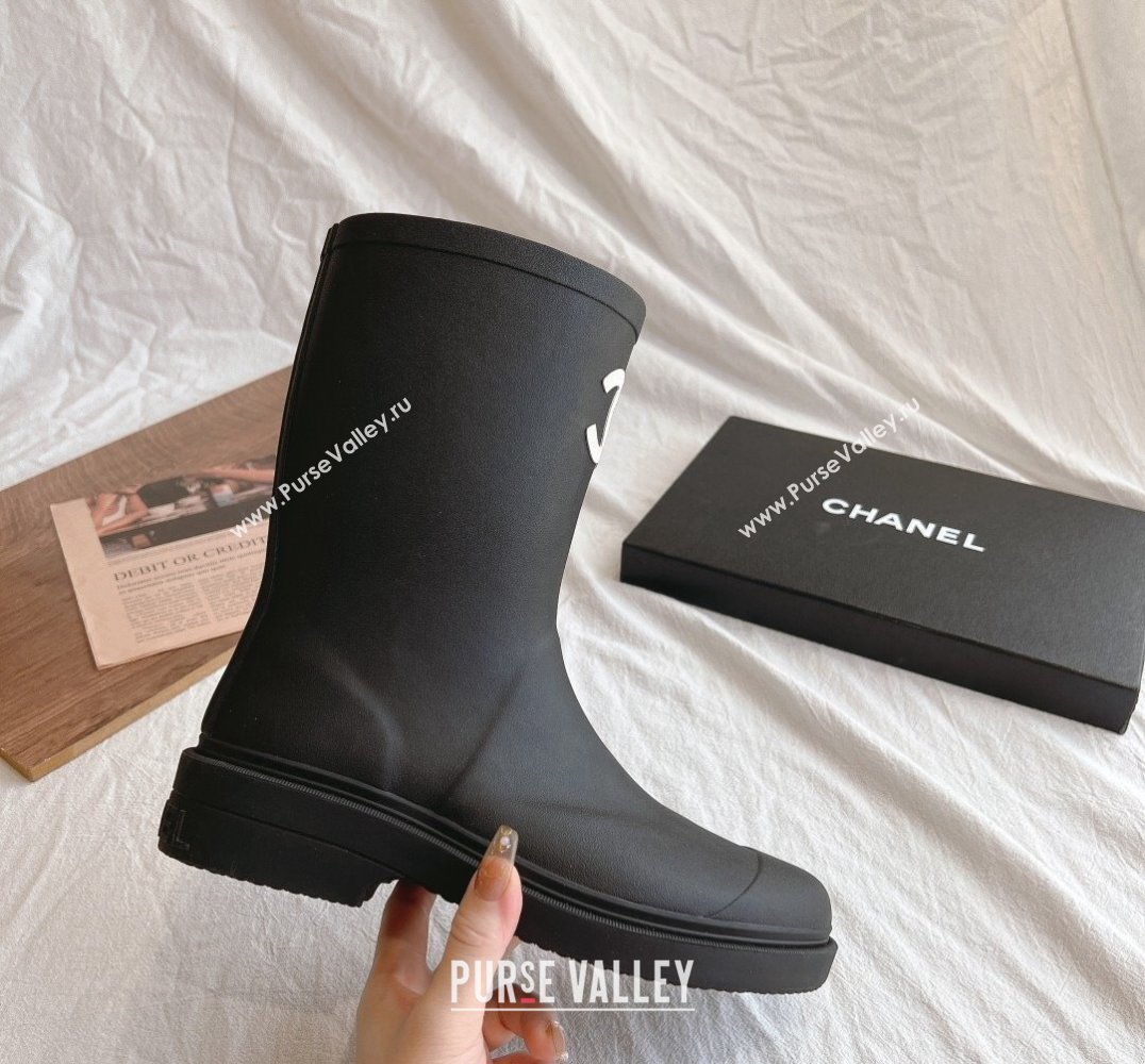 Cheap Sale Chanel CC Logo Rubber Rain Ankle Boots Black (guodong-24012305)