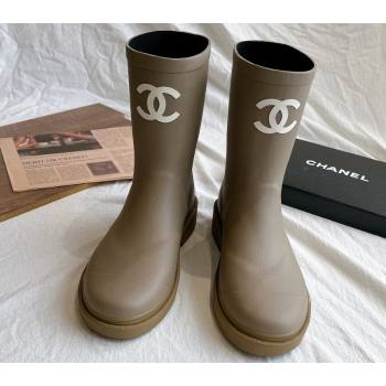 Cheap Sale Chanel CC Logo Rubber Rain Ankle Boots Khaki Green (guodong-24012306)