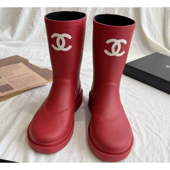 Cheap Sale Chanel CC Logo Rubber Rain Ankle Boots Red (guodong-24012307)