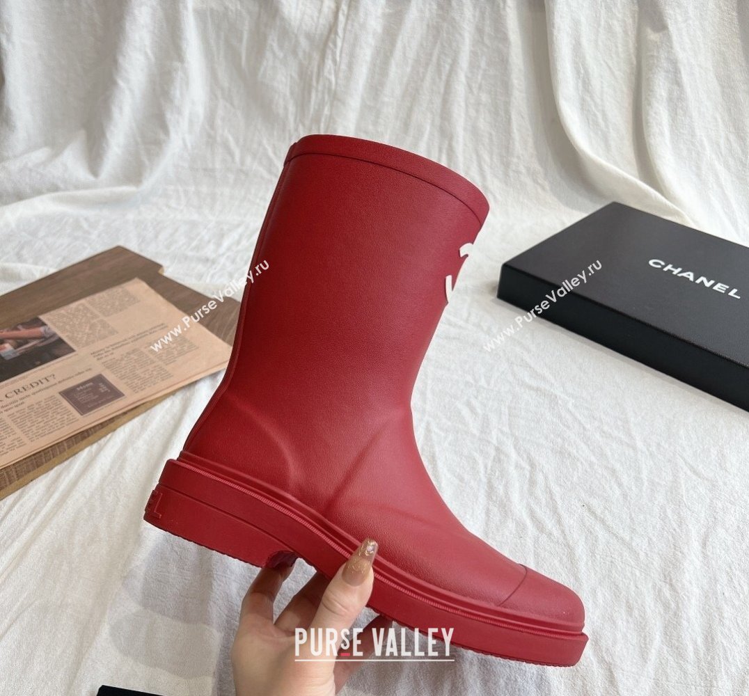 Cheap Sale Chanel CC Logo Rubber Rain Ankle Boots Red (guodong-24012307)