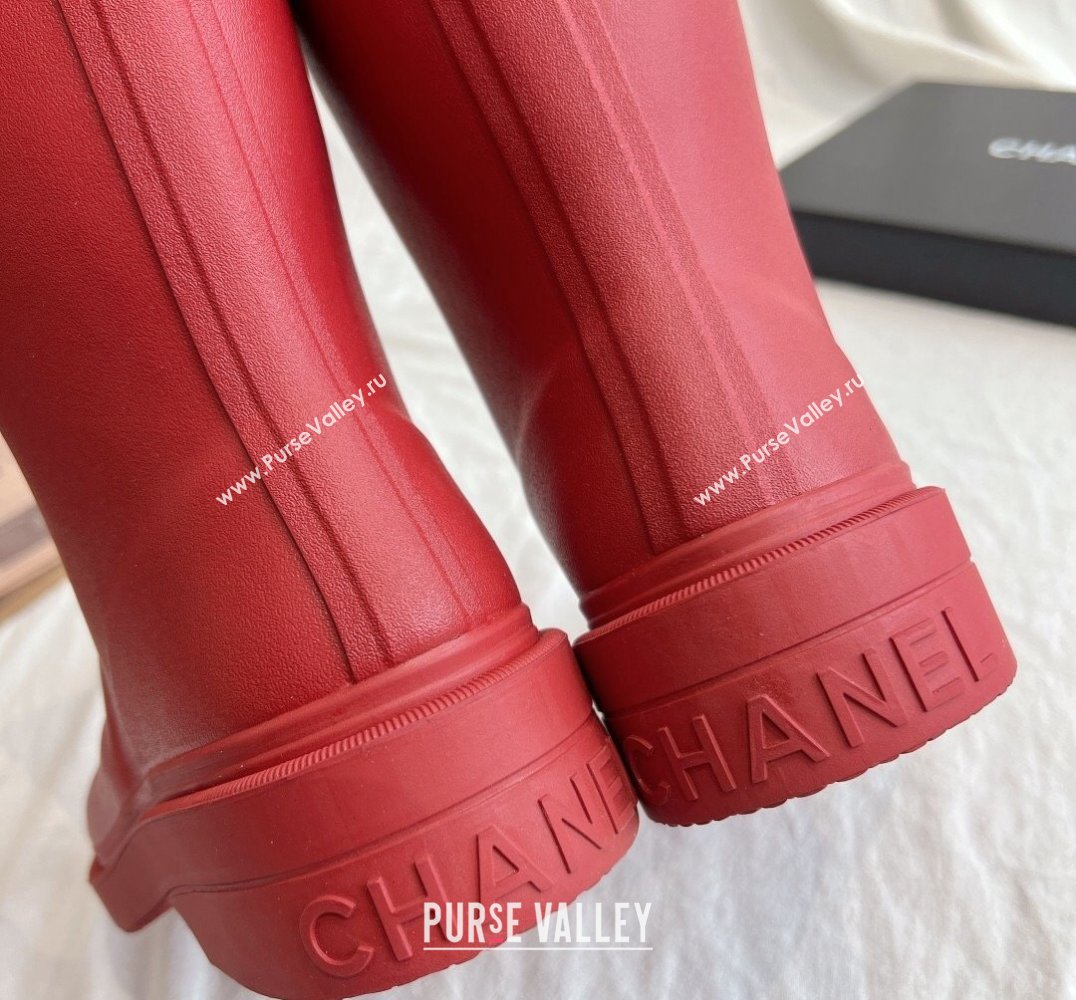 Cheap Sale Chanel CC Logo Rubber Rain Ankle Boots Red (guodong-24012307)