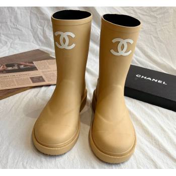 Cheap Sale Chanel CC Logo Rubber Rain Ankle Boots Beige (guodong-24012308)