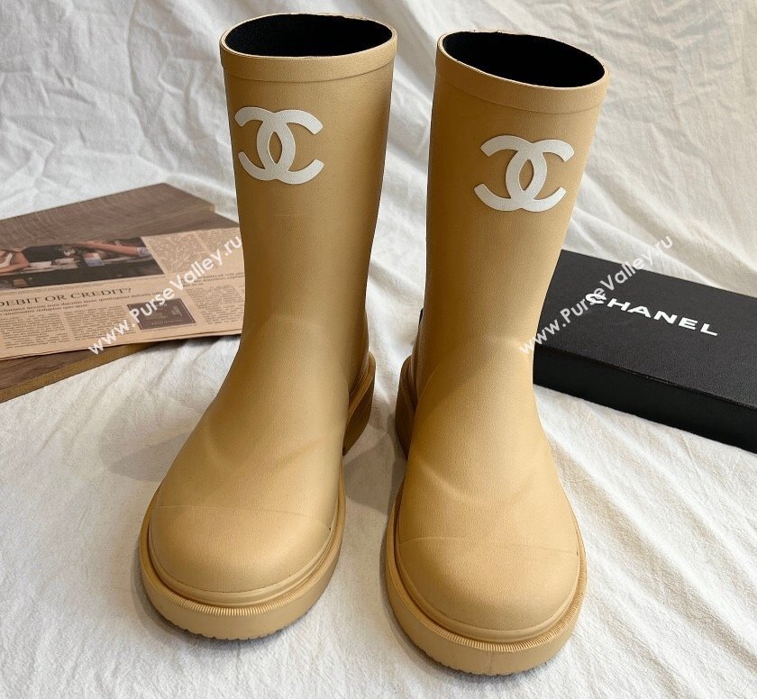 Cheap Sale Chanel CC Logo Rubber Rain Ankle Boots Beige (guodong-24012308)