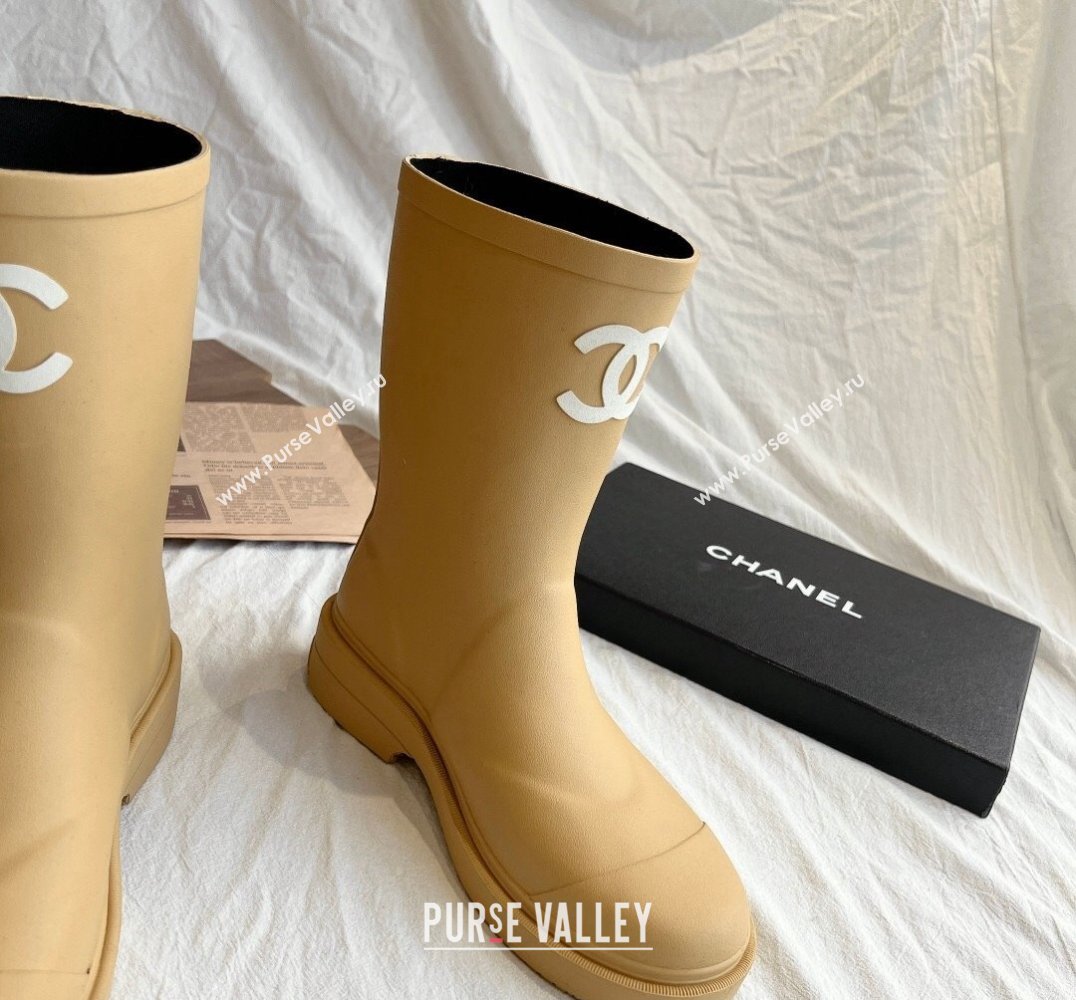 Cheap Sale Chanel CC Logo Rubber Rain Ankle Boots Beige (guodong-24012308)