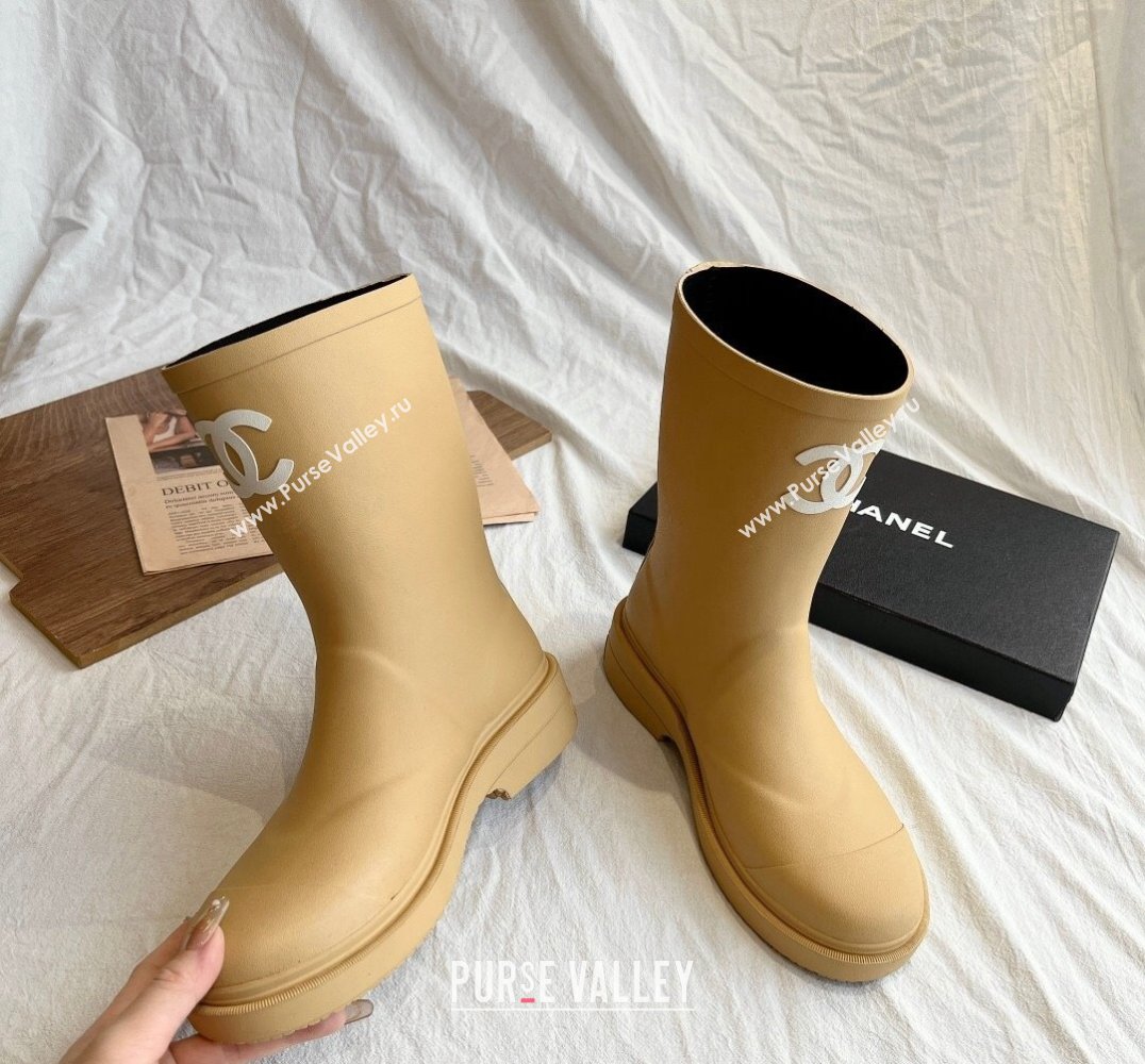 Cheap Sale Chanel CC Logo Rubber Rain Ankle Boots Beige (guodong-24012308)