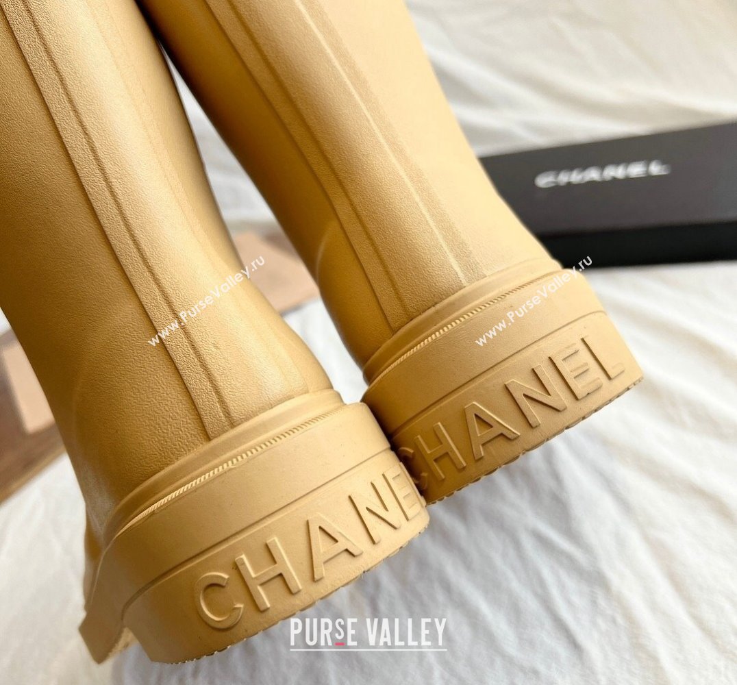 Cheap Sale Chanel CC Logo Rubber Rain Ankle Boots Beige (guodong-24012308)