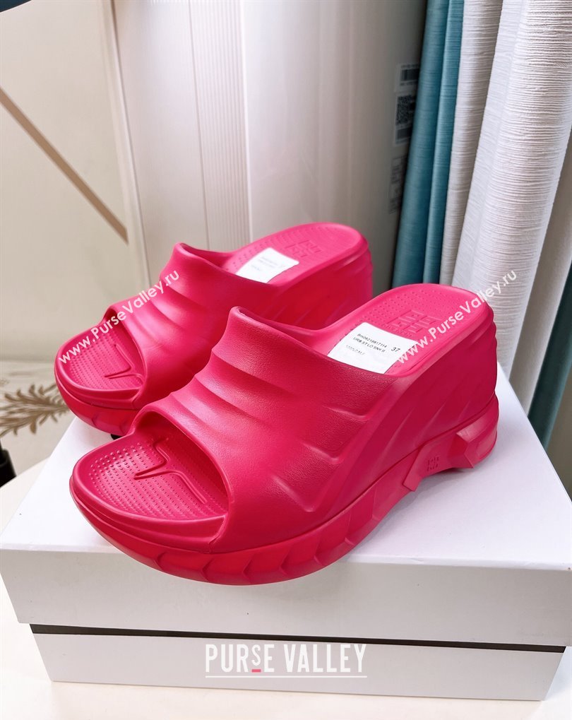 Cheap Sale Givenchy Heel 10cm Platform 4.5cm Marshmallow wedge sandals in rubber Fuchsia (guodong-24012406)