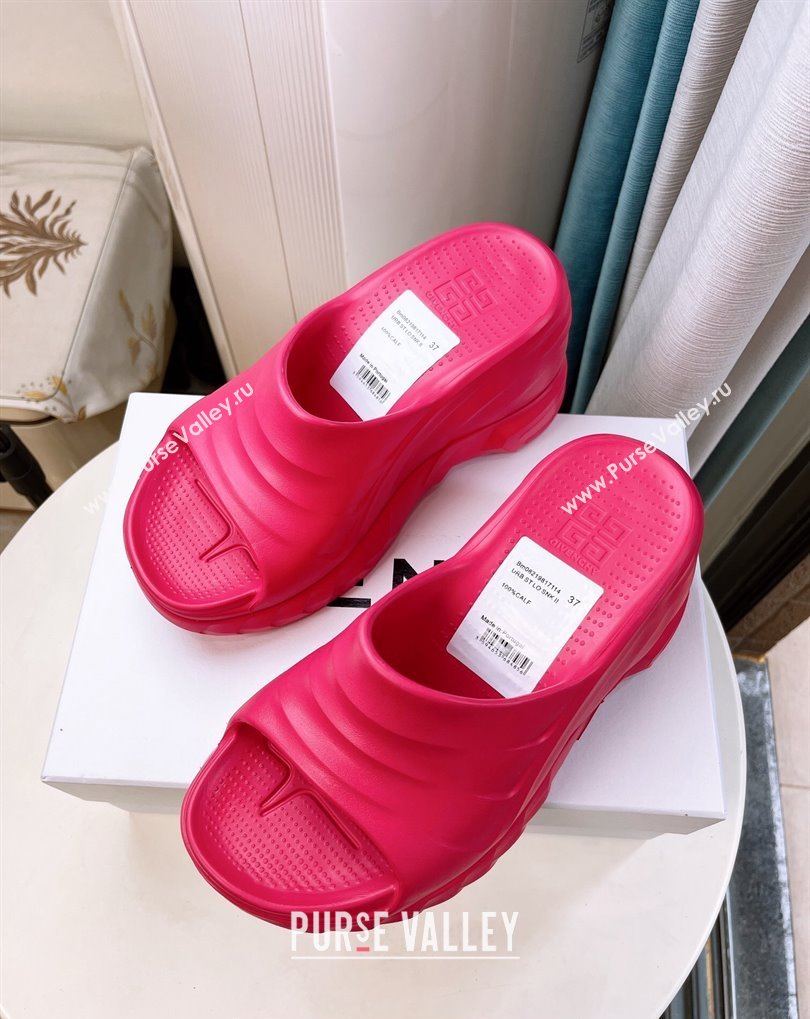 Cheap Sale Givenchy Heel 10cm Platform 4.5cm Marshmallow wedge sandals in rubber Fuchsia (guodong-24012406)