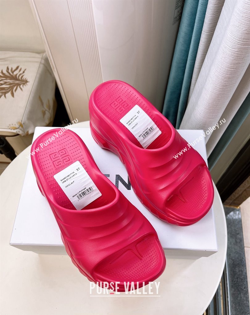 Cheap Sale Givenchy Heel 10cm Platform 4.5cm Marshmallow wedge sandals in rubber Fuchsia (guodong-24012406)