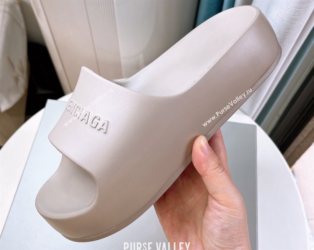 Cheap Sale Balenciaga Chunky Slide Sandals in Light Gray rubber (guodong-24012402)