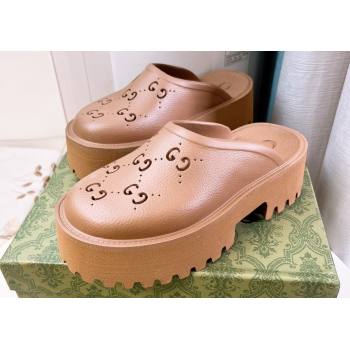 Cheap Sale Gucci perforated GG rubber platform slip-on sandals Brown (guodong-24012423)
