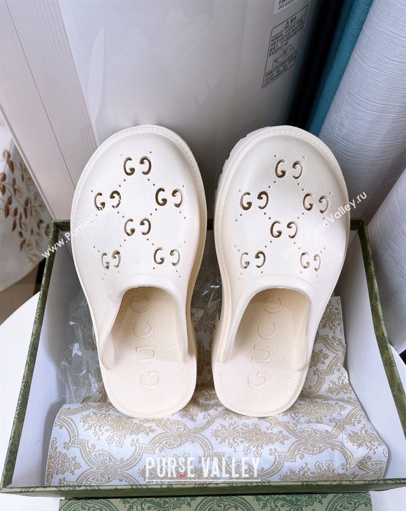 Cheap Sale Gucci perforated GG rubber platform slip-on sandals White (guodong-24012422)