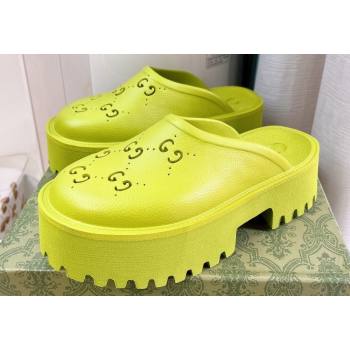 Cheap Sale Gucci perforated GG rubber platform slip-on sandals Limi Green (guodong-24012424)