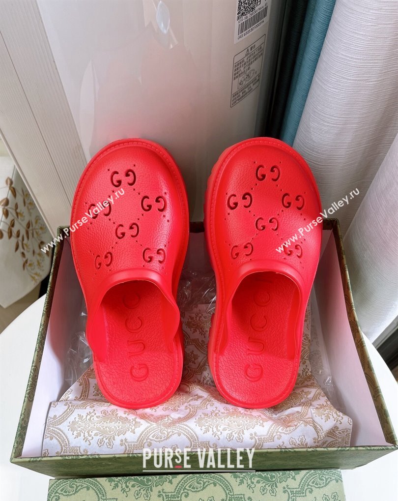 Cheap Sale Gucci perforated GG rubber platform slip-on sandals Red (guodong-24012426)