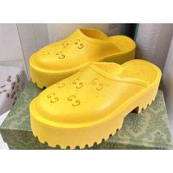 Cheap Sale Gucci perforated GG rubber platform slip-on sandals Yellow (guodong-24012427)