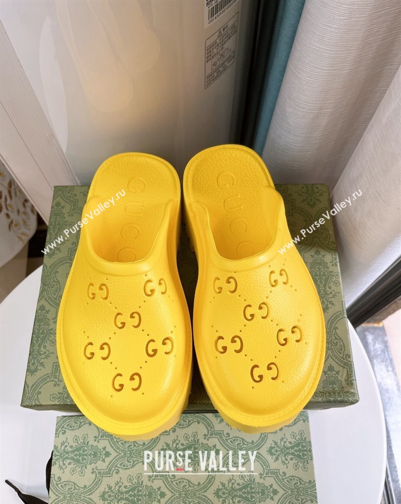 Cheap Sale Gucci perforated GG rubber platform slip-on sandals Yellow (guodong-24012427)