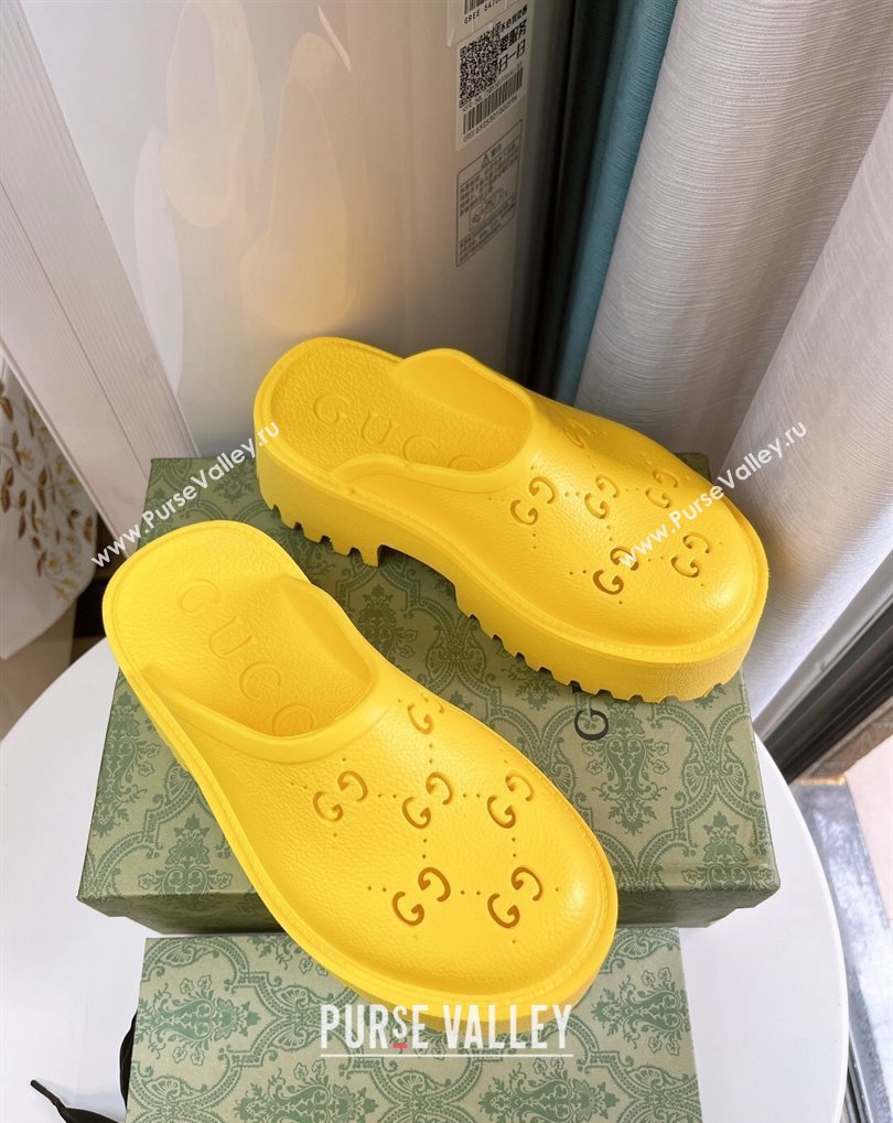 Cheap Sale Gucci perforated GG rubber platform slip-on sandals Yellow (guodong-24012427)