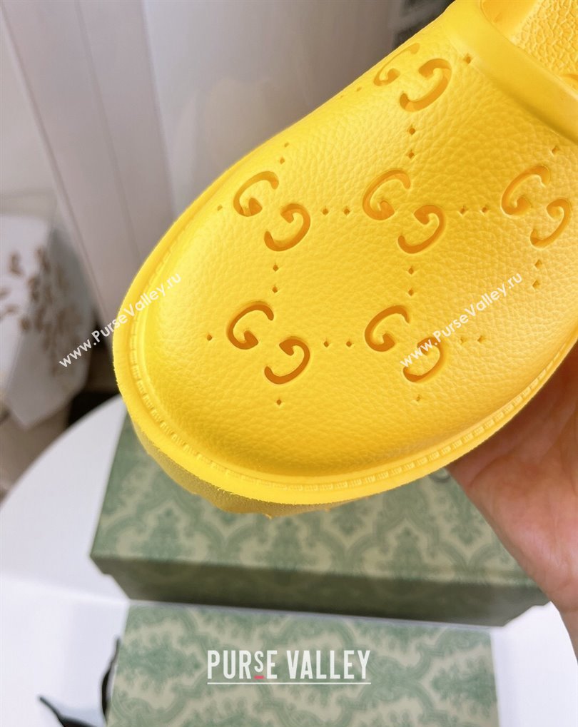 Cheap Sale Gucci perforated GG rubber platform slip-on sandals Yellow (guodong-24012427)