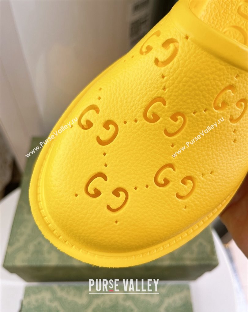 Cheap Sale Gucci perforated GG rubber platform slip-on sandals Yellow (guodong-24012427)