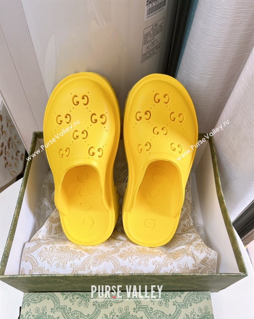 Cheap Sale Gucci perforated GG rubber platform slip-on sandals Yellow (guodong-24012427)