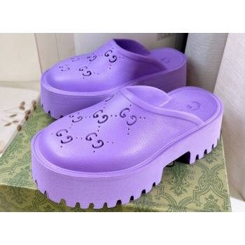 Cheap Sale Gucci perforated GG rubber platform slip-on sandals Purple (guodong-24012428)