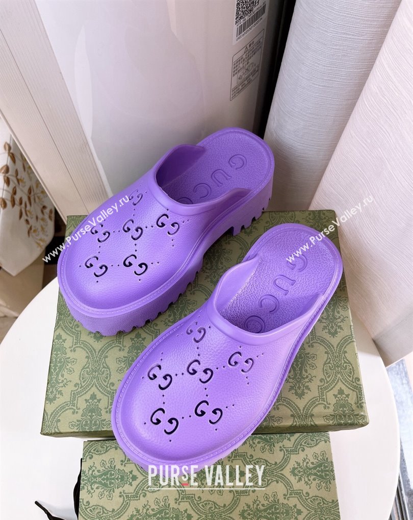 Cheap Sale Gucci perforated GG rubber platform slip-on sandals Purple (guodong-24012428)