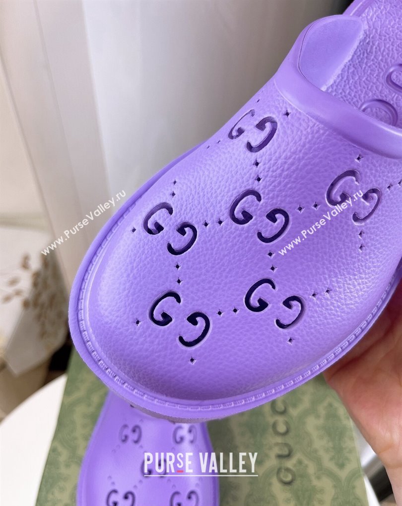 Cheap Sale Gucci perforated GG rubber platform slip-on sandals Purple (guodong-24012428)