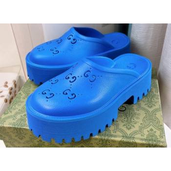 Cheap Sale Gucci perforated GG rubber platform slip-on sandals Blue (guodong-24012429)