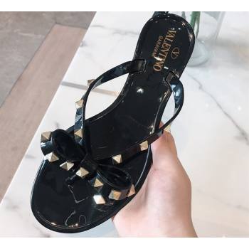 Cheap Sale Valentino Rubber Rockstud Thong PVC Flip Flops with Bow Black (guodong-24012455)
