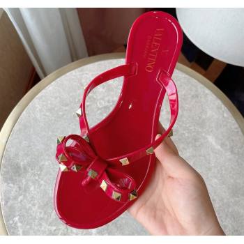 Cheap Sale Valentino Rubber Rockstud Thong PVC Flip Flops with Bow Red (guodong-24012456)