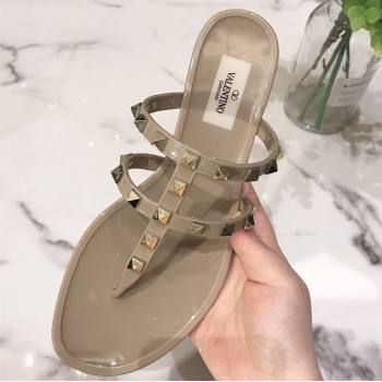 Cheap Sale Valentino Rubber Rockstud Thong Flat Sandals Nude (guodong-24012454)