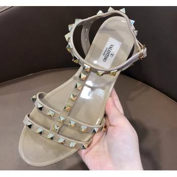Cheap Sale Valentino Rubber Rockstud Flat Sandals Nude (guodong-24012452)