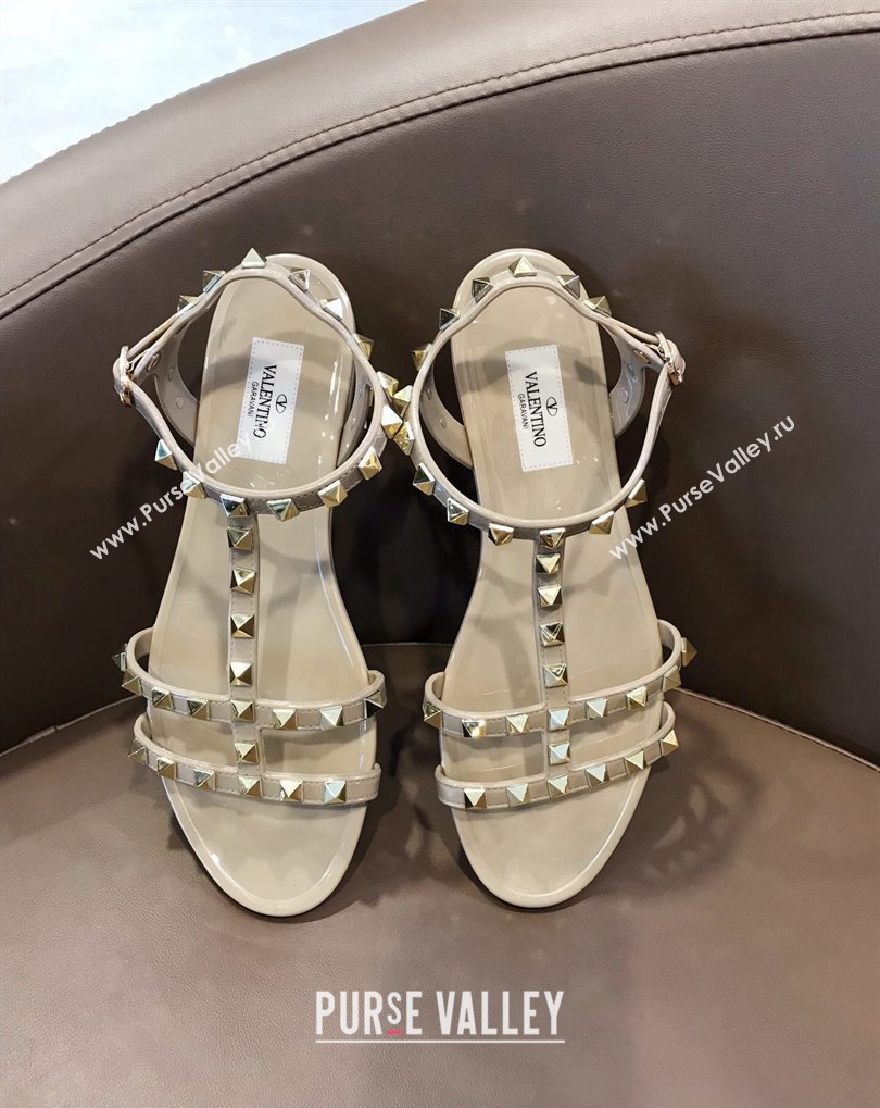 Cheap Sale Valentino Rubber Rockstud Flat Sandals Nude (guodong-24012452)