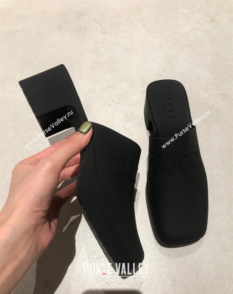 Cheap Sale Gucci Heel 5.5cm Platform 2.5cm Embossed Logo Rubber Mules Black (guodong-24012434)