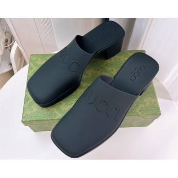 Cheap Sale Gucci Heel 5.5cm Platform 2.5cm Embossed Logo Rubber Mules Black (guodong-24012434)