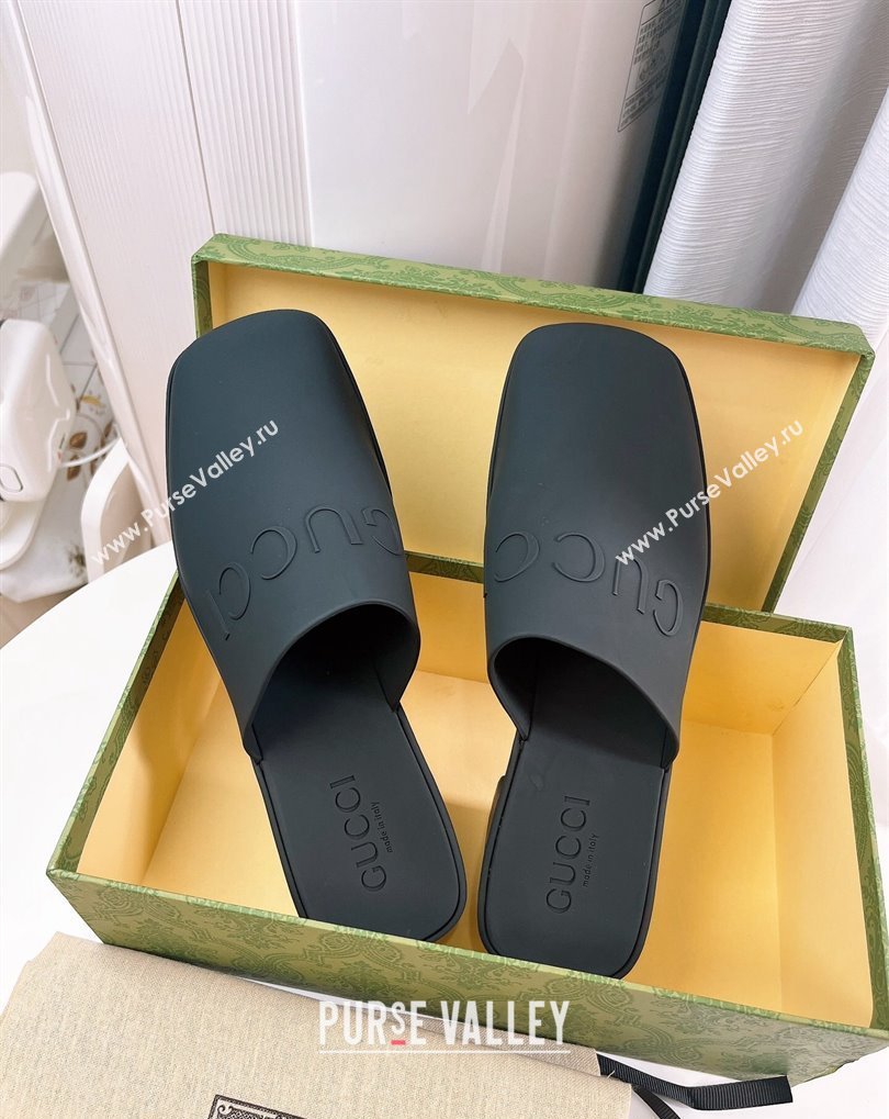 Cheap Sale Gucci Heel 5.5cm Platform 2.5cm Embossed Logo Rubber Mules Black (guodong-24012434)