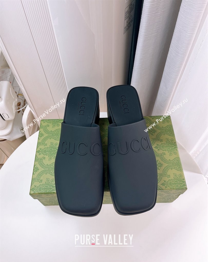 Cheap Sale Gucci Heel 5.5cm Platform 2.5cm Embossed Logo Rubber Mules Black (guodong-24012434)