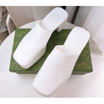 Cheap Sale Gucci Heel 5.5cm Platform 2.5cm Embossed Logo Rubber Mules White (guodong-24012435)