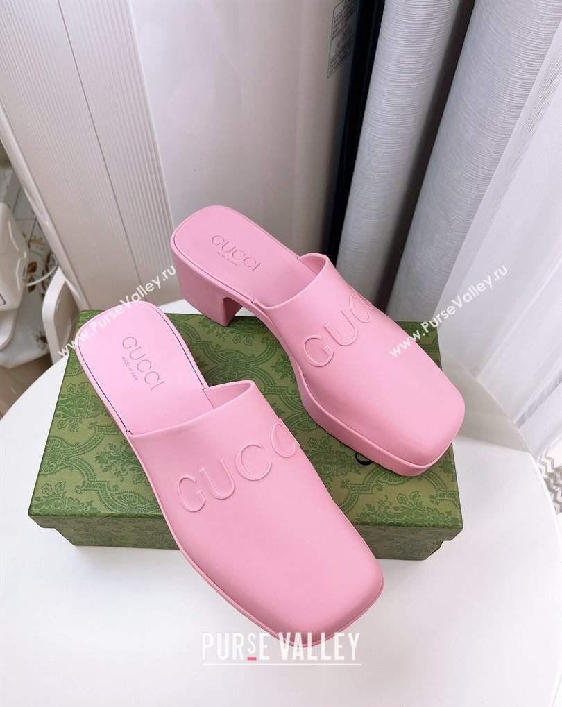 Cheap Sale Gucci Heel 5.5cm Platform 2.5cm Embossed Logo Rubber Mules Pink (guodong-24012436)