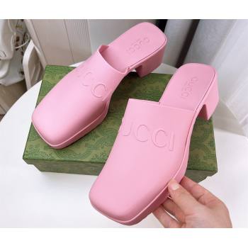 Cheap Sale Gucci Heel 5.5cm Platform 2.5cm Embossed Logo Rubber Mules Pink (guodong-24012436)