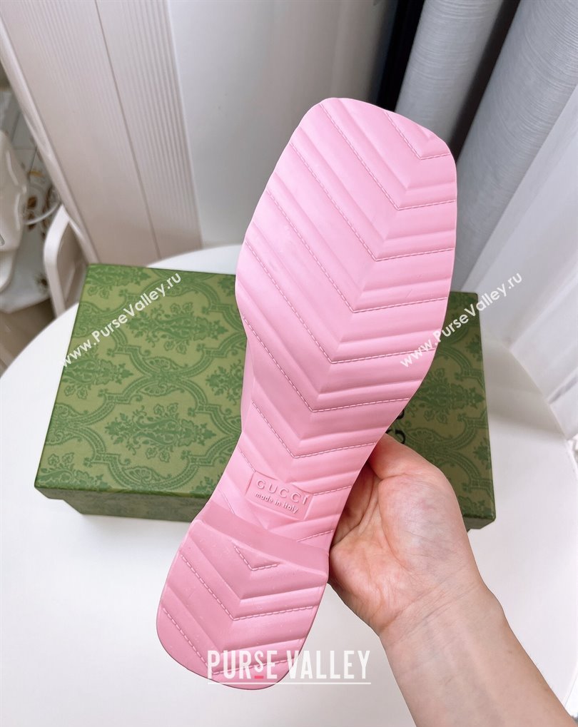 Cheap Sale Gucci Heel 5.5cm Platform 2.5cm Embossed Logo Rubber Mules Pink (guodong-24012436)