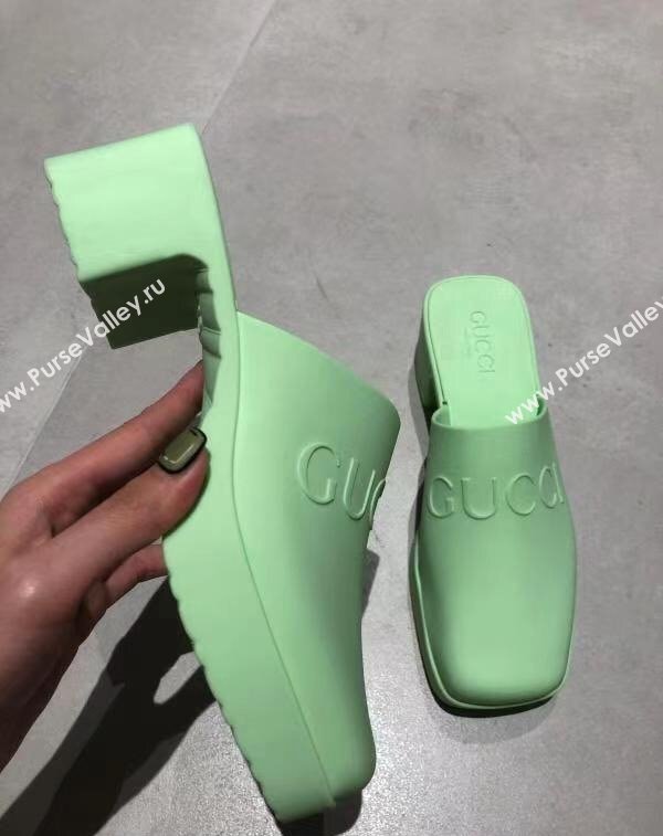 Cheap Sale Gucci Heel 5.5cm Platform 2.5cm Embossed Logo Rubber Mules Green (guodong-24012437)