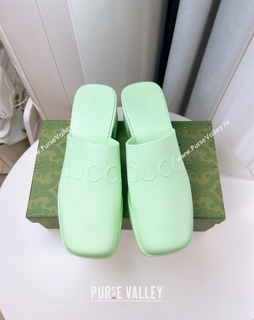 Cheap Sale Gucci Heel 5.5cm Platform 2.5cm Embossed Logo Rubber Mules Green (guodong-24012437)