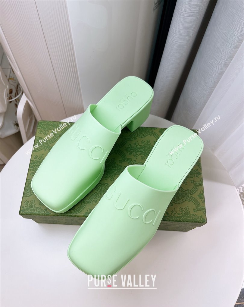 Cheap Sale Gucci Heel 5.5cm Platform 2.5cm Embossed Logo Rubber Mules Green (guodong-24012437)