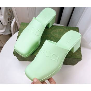 Cheap Sale Gucci Heel 5.5cm Platform 2.5cm Embossed Logo Rubber Mules Green (guodong-24012437)
