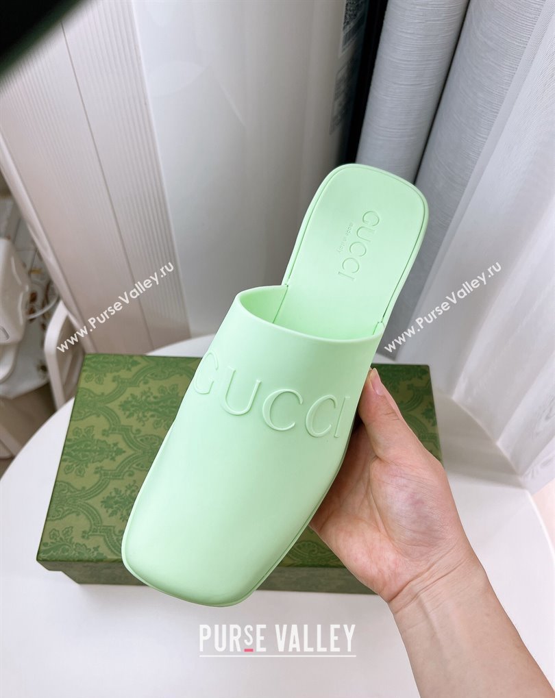 Cheap Sale Gucci Heel 5.5cm Platform 2.5cm Embossed Logo Rubber Mules Green (guodong-24012437)