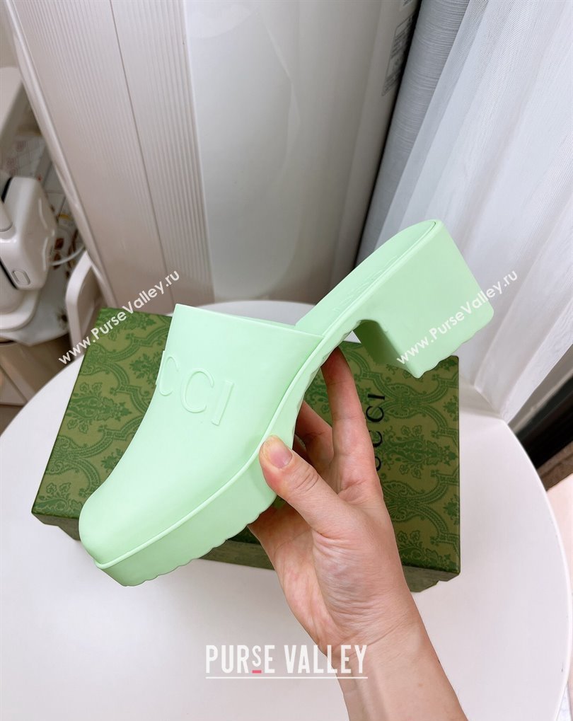Cheap Sale Gucci Heel 5.5cm Platform 2.5cm Embossed Logo Rubber Mules Green (guodong-24012437)