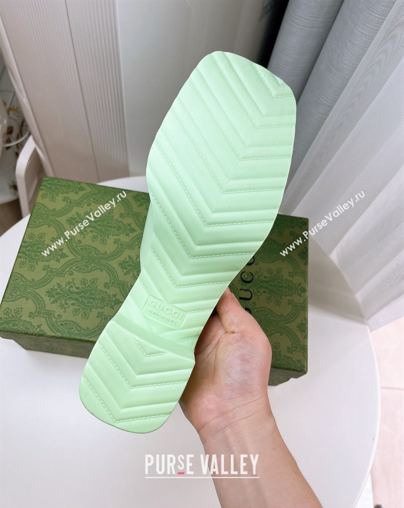 Cheap Sale Gucci Heel 5.5cm Platform 2.5cm Embossed Logo Rubber Mules Green (guodong-24012437)