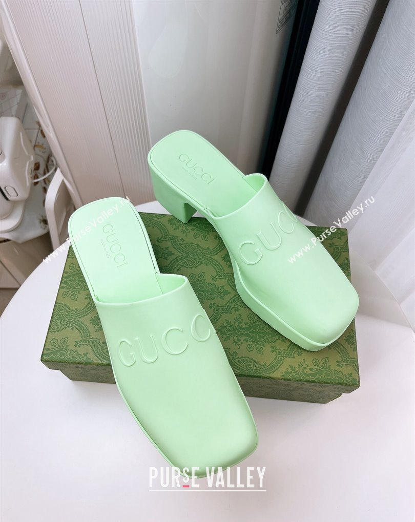 Cheap Sale Gucci Heel 5.5cm Platform 2.5cm Embossed Logo Rubber Mules Green (guodong-24012437)