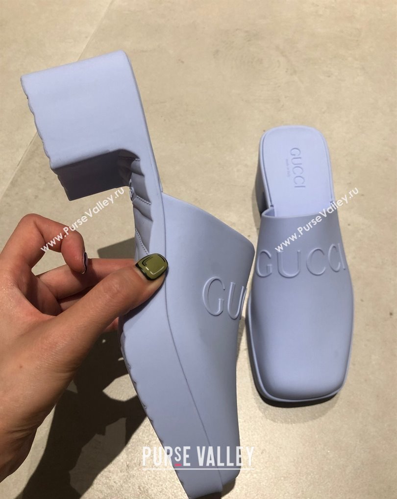 Cheap Sale Gucci Heel 5.5cm Platform 2.5cm Embossed Logo Rubber Mules Blue (guodong-24012438)